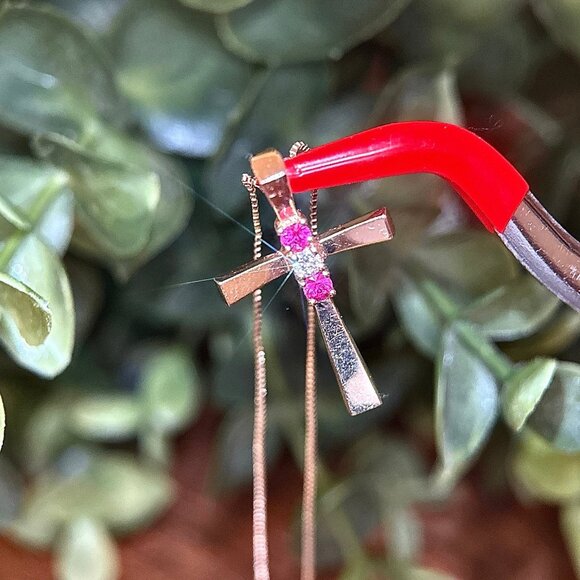 14k Gold Rubies/Diamond Cross Necklace - Picture 3 of 12